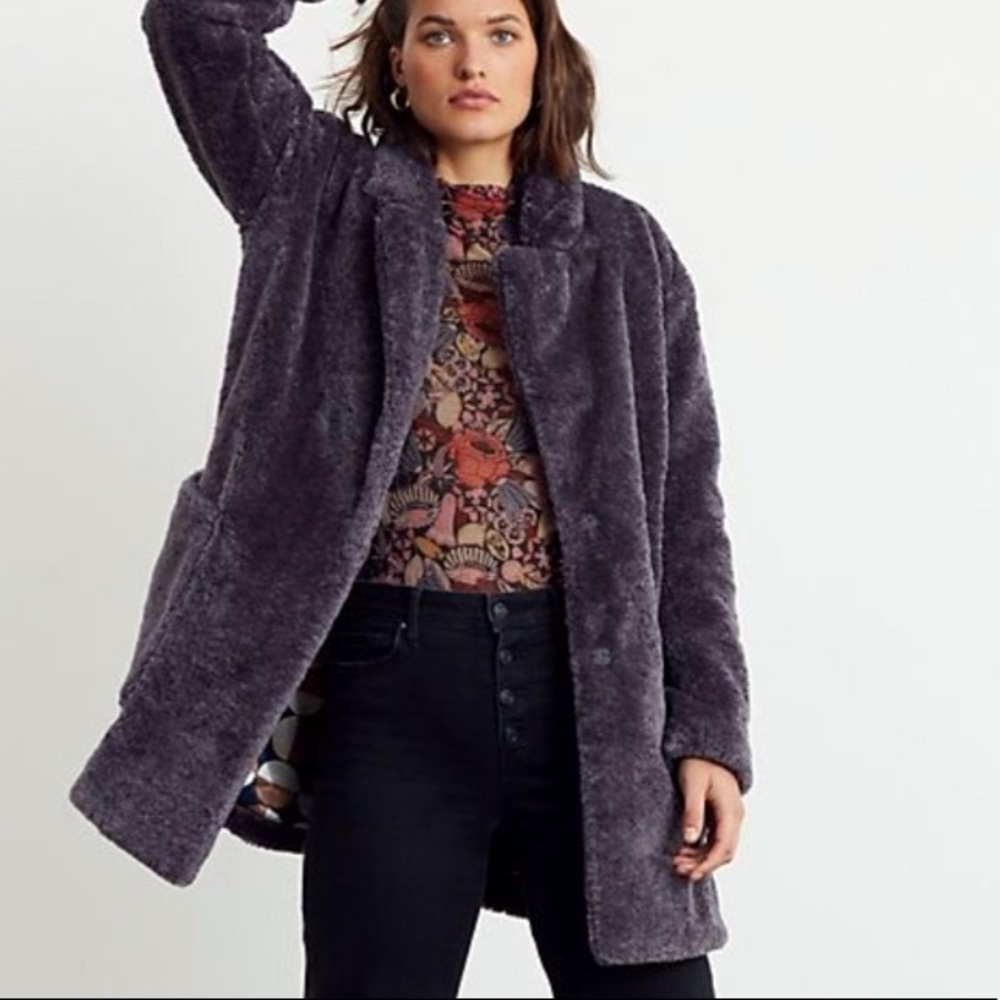 Anthropologie Purple Faux Fur Teddy Jacket
